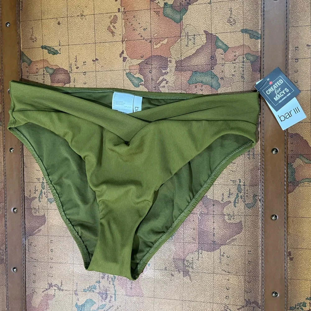 NWT Bar III Green V-Waist High Leg Women's Bikini Bottoms Swimwear Bathing Suit - Picture 3 of 7